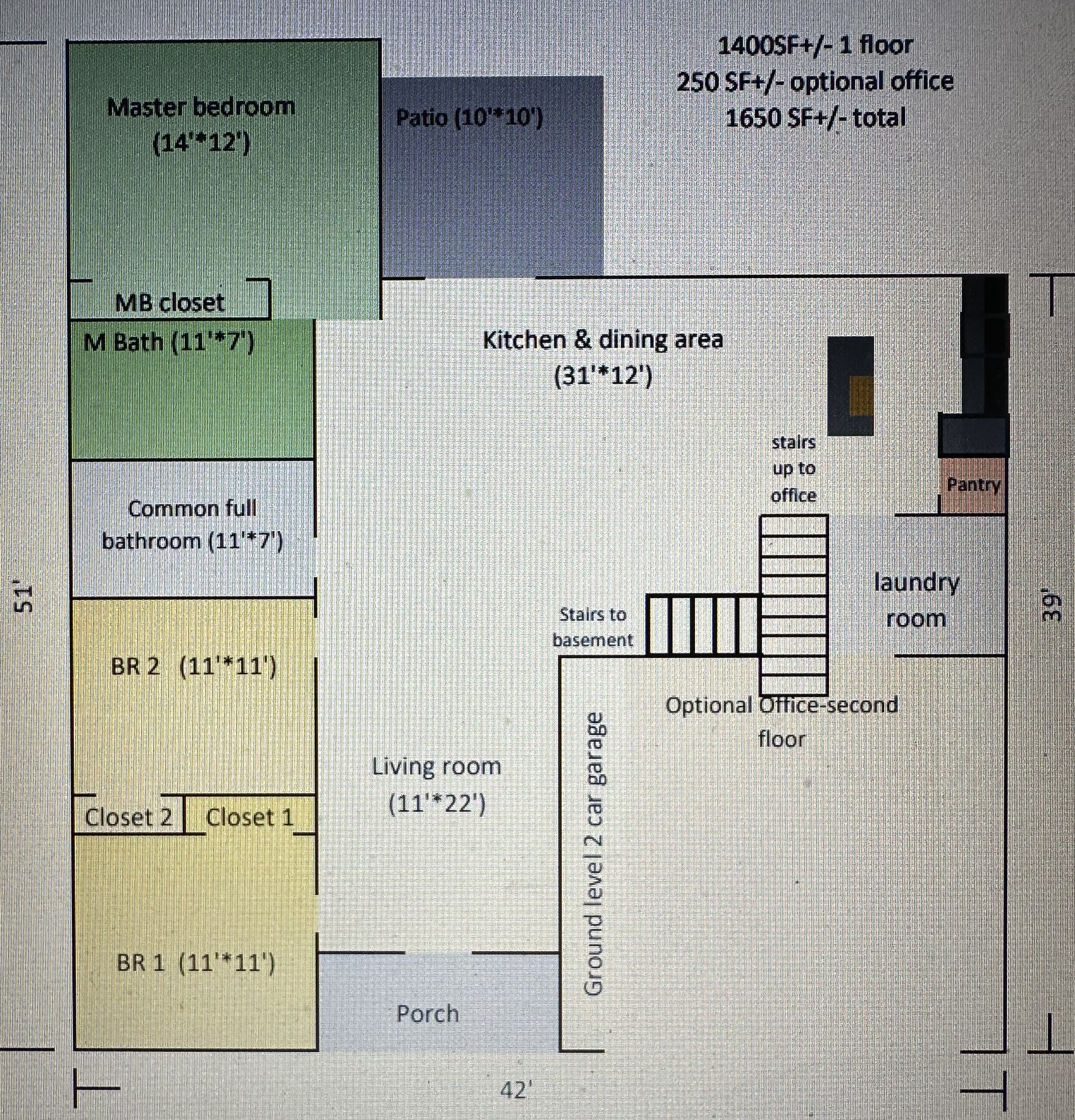 A sketch for 1.5 story Ranch style home